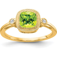 14K Yellow Gold Cushion Peridot and Diamond Ring - 0.89 Carat Peridot, 0.015 Carat Diamonds by 0