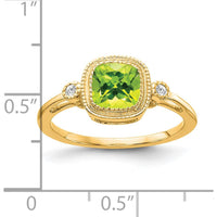 14K Yellow Gold Cushion Peridot and Diamond Ring - 0.89 Carat Peridot, 0.015 Carat Diamonds by 0