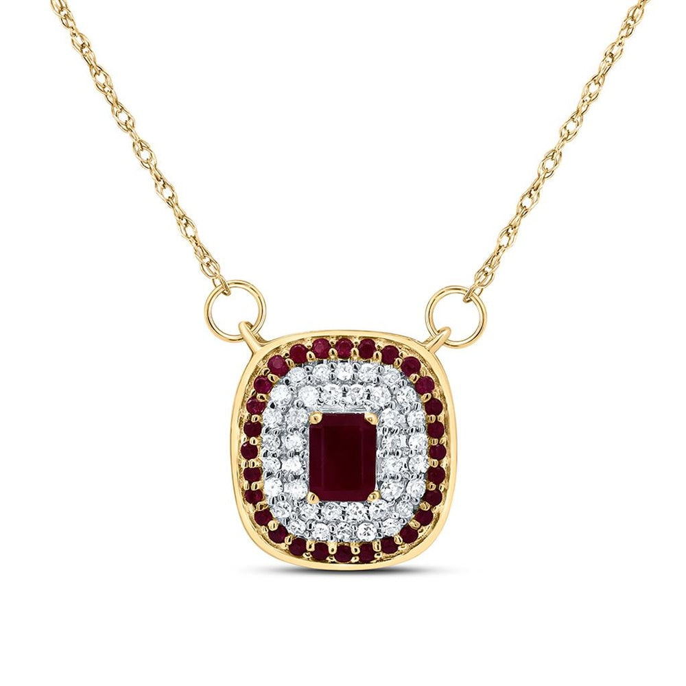 14K Yellow Gold Cushion Ruby and Diamond Necklace - 1/2 Carat Total Gemstone Weight