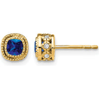 14K Yellow Gold Cushion Sapphire and Diamond Button Earrings - 0.25 Carat Total Sapphire Weight, 0.096 Carat Total Diamond Weight by Monteluci Fine Jewelry