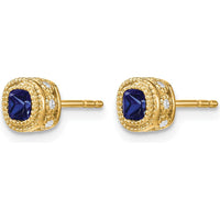 14K Yellow Gold Cushion Sapphire and Diamond Button Earrings - 0.25 Carat Total Sapphire Weight, 0.096 Carat Total Diamond Weight by Monteluci Fine Jewelry