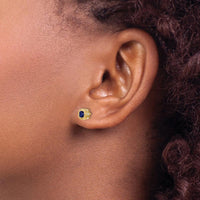 14K Yellow Gold Cushion Sapphire and Diamond Button Earrings - 0.25 Carat Total Sapphire Weight, 0.096 Carat Total Diamond Weight by Monteluci Fine Jewelry
