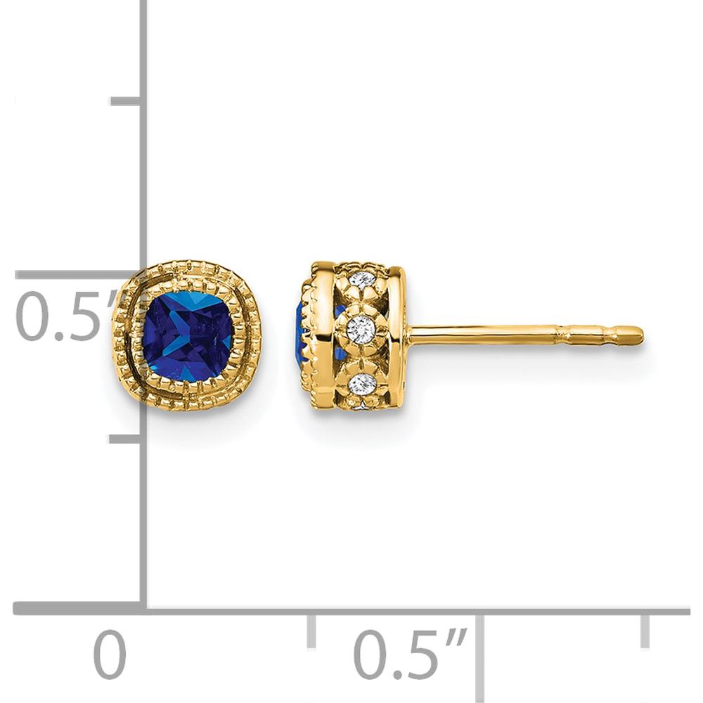 14K Yellow Gold Cushion Sapphire and Diamond Button Earrings - 0.25 Carat Total Sapphire Weight, 0.096 Carat Total Diamond Weight by Monteluci Fine Jewelry
