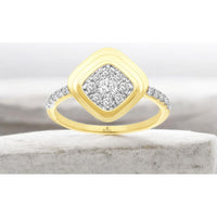 14K Yellow Gold Cushion-Shape Diamond Cluster Ring with Pavé Set Accents - 0.40 Carat Total Diamond Weight - Royal Jewelry