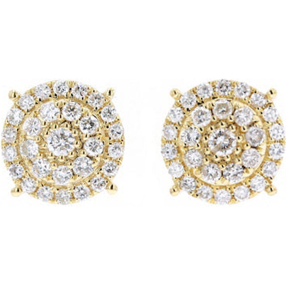14K Yellow Gold Cushion-Shaped Double Halo Diamond Cluster Stud Earrings - 1.20 Carat Total Diamond Weight