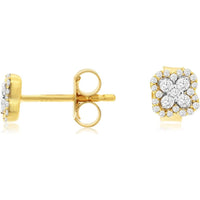 14K Yellow Gold Cushion-Shaped Halo Cluster Diamond Stud Earrings - 0.25 Carat Total Diamond Weight - Royal Jewelry