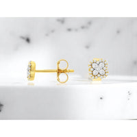 14K Yellow Gold Cushion-Shaped Halo Cluster Diamond Stud Earrings - 0.25 Carat Total Diamond Weight - Royal Jewelry
