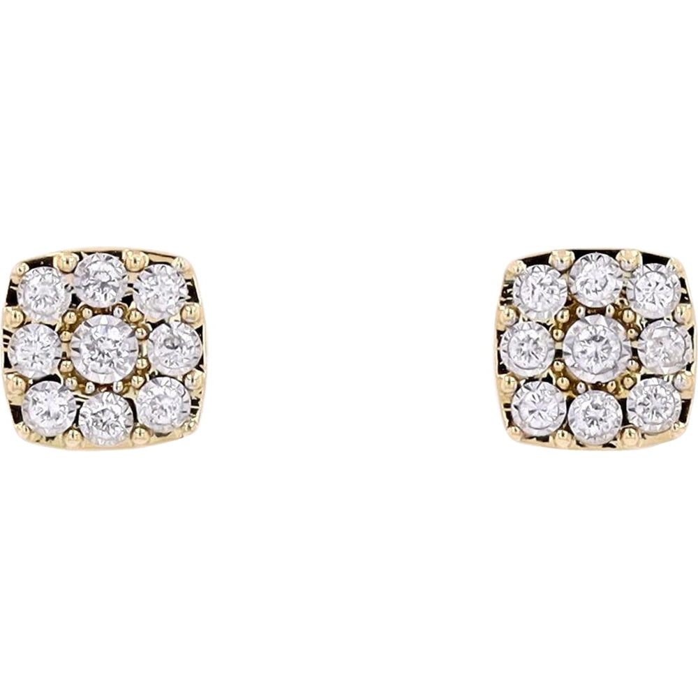 14K Yellow Gold Cushion-Shaped Miracle Set Diamond Cluster Stud Earrings - 0.20 Carat Total Diamond Weight