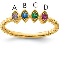 14K Yellow Gold Customizable Birthstone Ring with Milgrain and Twisted Rope Band - Perfect Gift for Mother's Day or Family Celebration by Oro Pregiato