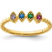 14K Yellow Gold Customizable Birthstone Ring with Milgrain and Twisted Rope Band - Perfect Gift for Mother's Day or Family Celebration by Oro Pregiato