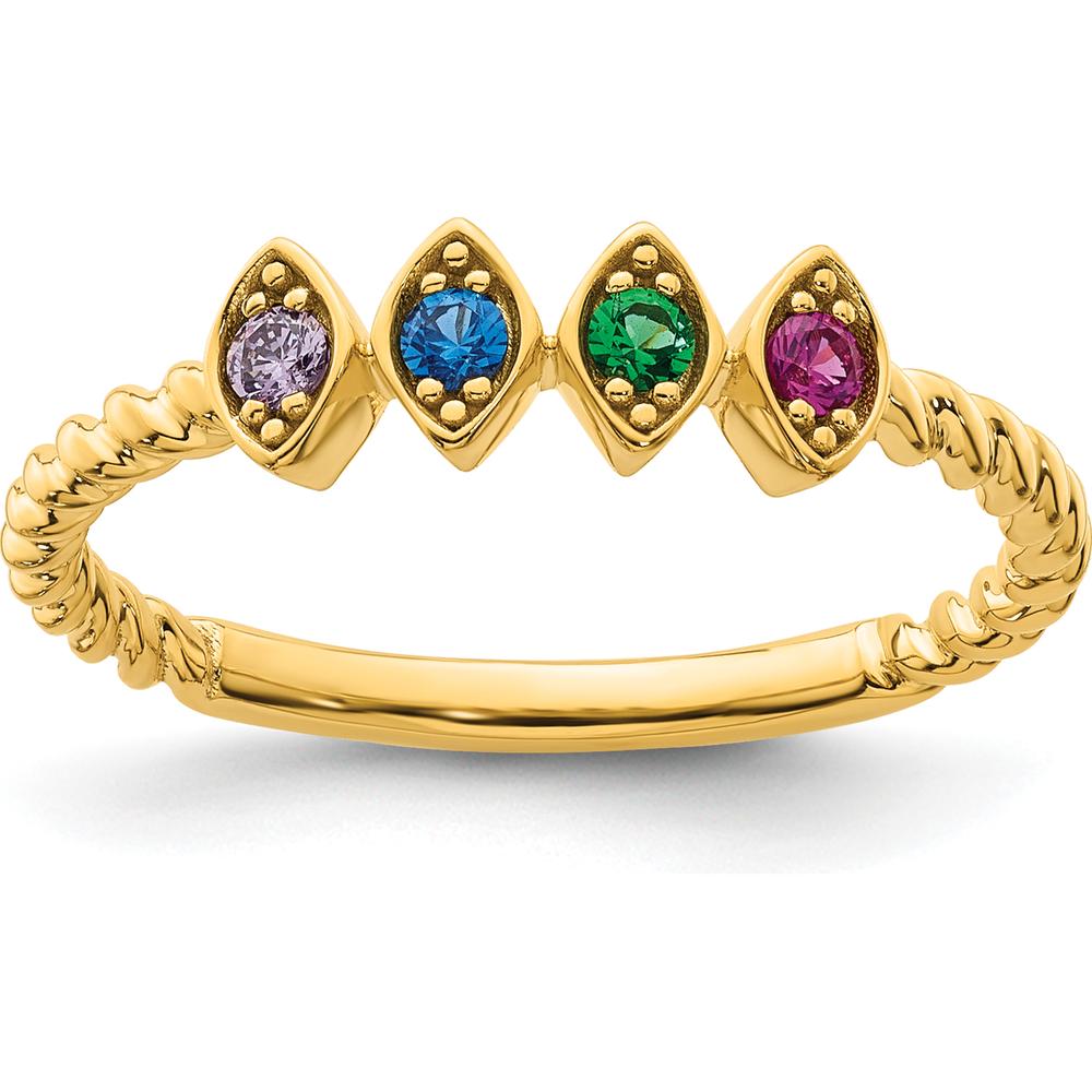 14K Yellow Gold Customizable Birthstone Ring with Milgrain and Twisted Rope Band - Perfect Gift for Mother's Day or Family Celebration by Oro Pregiato