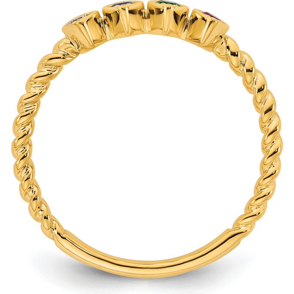 14K Yellow Gold Customizable Birthstone Ring with Milgrain and Twisted Rope Band - Perfect Gift for Mother's Day or Family Celebration by Oro Pregiato