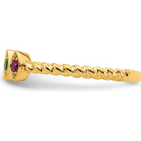 14K Yellow Gold Customizable Birthstone Ring with Milgrain and Twisted Rope Band - Perfect Gift for Mother's Day or Family Celebration by Oro Pregiato