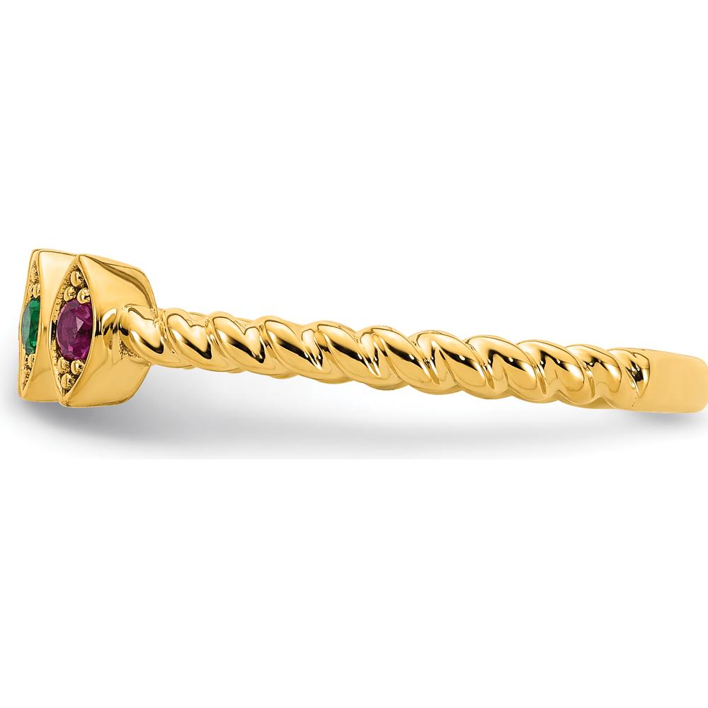 14K Yellow Gold Customizable Birthstone Ring with Milgrain and Twisted Rope Band - Perfect Gift for Mother's Day or Family Celebration by Oro Pregiato