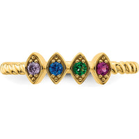 14K Yellow Gold Customizable Birthstone Ring with Milgrain and Twisted Rope Band - Perfect Gift for Mother's Day or Family Celebration by Oro Pregiato