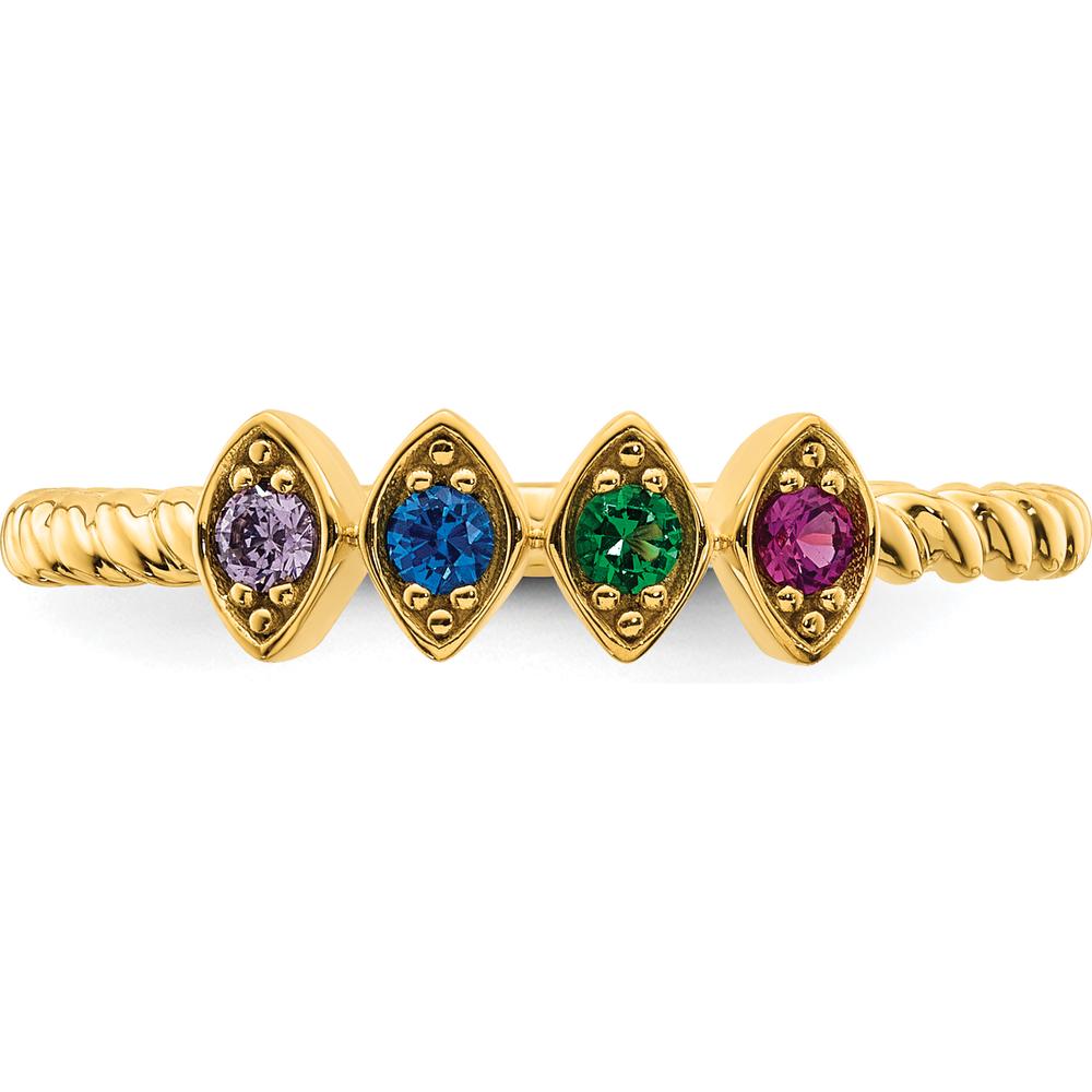 14K Yellow Gold Customizable Birthstone Ring with Milgrain and Twisted Rope Band - Perfect Gift for Mother's Day or Family Celebration by Oro Pregiato