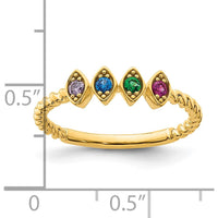 14K Yellow Gold Customizable Birthstone Ring with Milgrain and Twisted Rope Band - Perfect Gift for Mother's Day or Family Celebration by Oro Pregiato