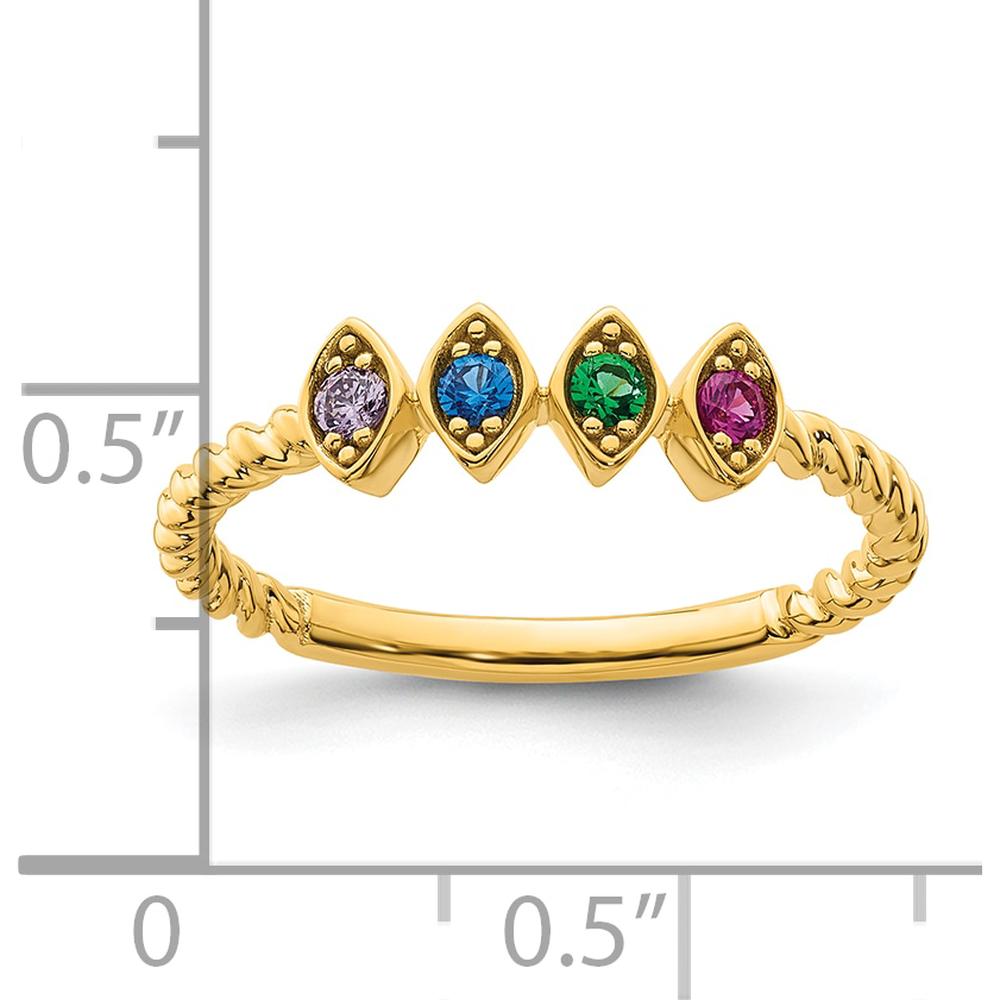 14K Yellow Gold Customizable Birthstone Ring with Milgrain and Twisted Rope Band - Perfect Gift for Mother's Day or Family Celebration by Oro Pregiato