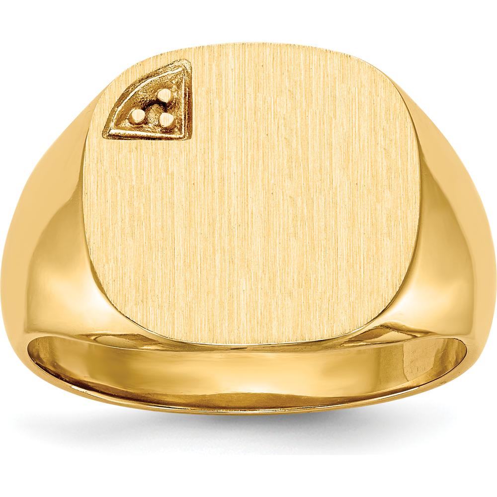 14K Yellow Gold Customizable Signet Ring with Satin and Polished Finish - 15mm Square Top by 0