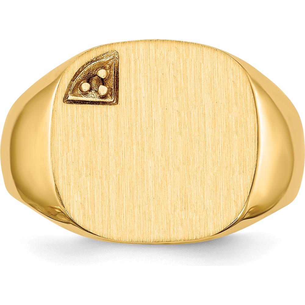 14K Yellow Gold Customizable Signet Ring with Satin and Polished Finish - 15mm Square Top by 0