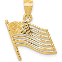 14K Yellow Gold Cut-out American Flag Pendant - 23mm Length by Oro Pregiato