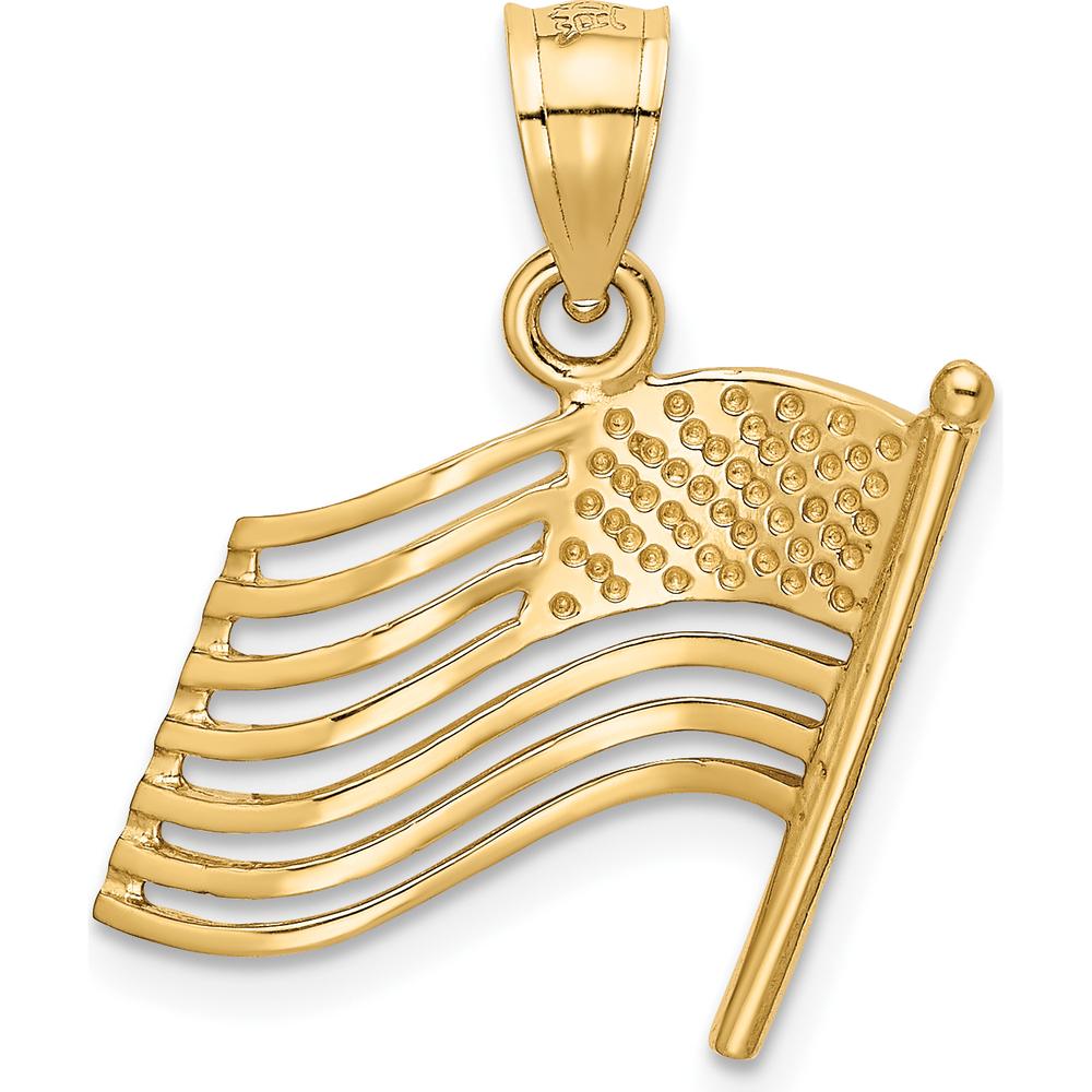 14K Yellow Gold Cut-out American Flag Pendant - 23mm Length by Oro Pregiato