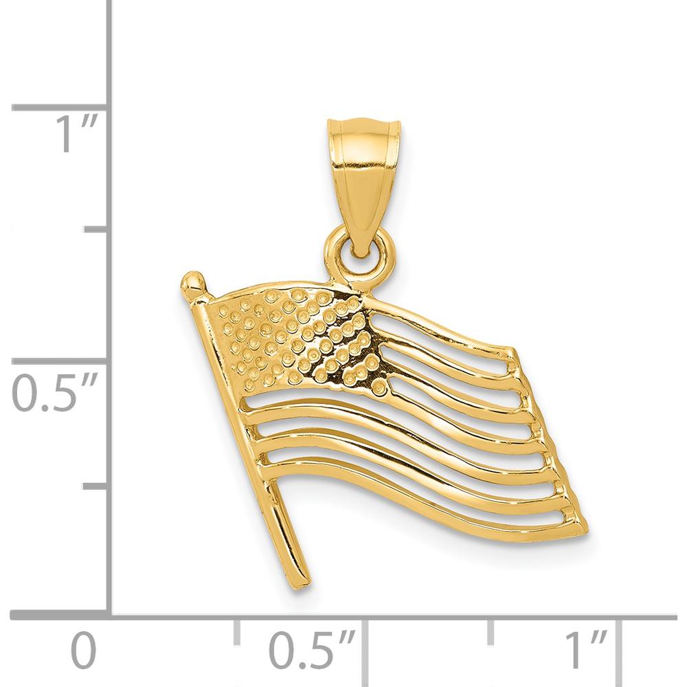 14K Yellow Gold Cut-out American Flag Pendant - 23mm Length by Oro Pregiato