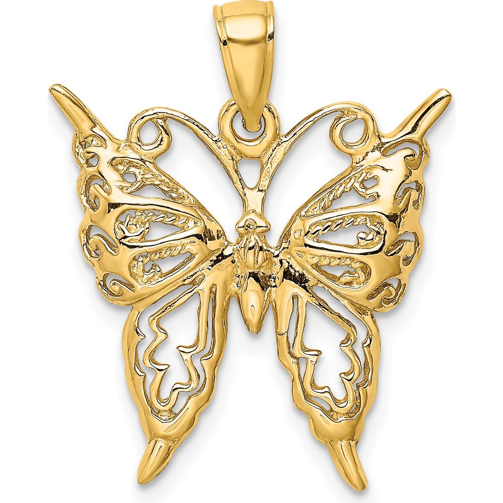 14K Yellow Gold Cut-Out Butterfly Pendant with Textured Detail by Oro Pregiato