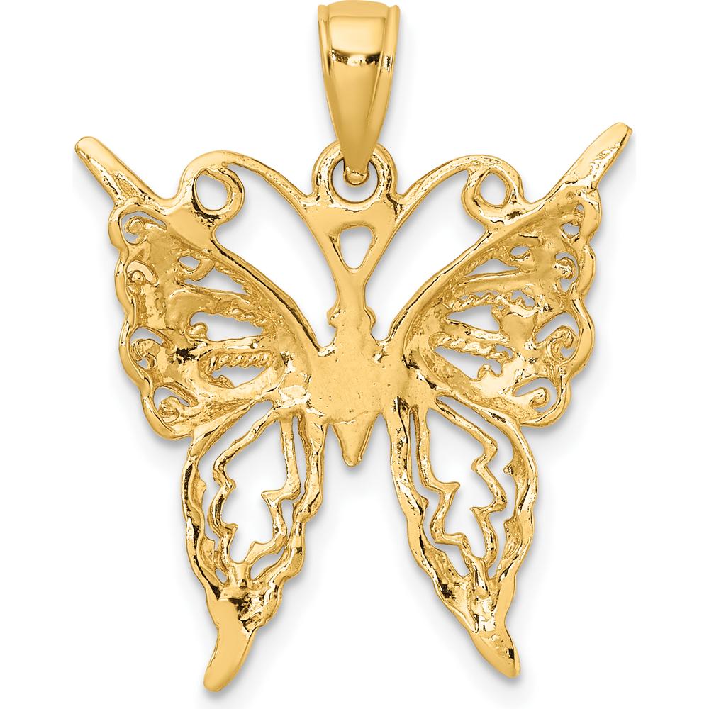 14K Yellow Gold Cut-Out Butterfly Pendant with Textured Detail by Oro Pregiato