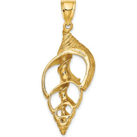 14K Yellow Gold Cut-Out Conch Shell Pendant with Polished Finish by Oro Pregiato