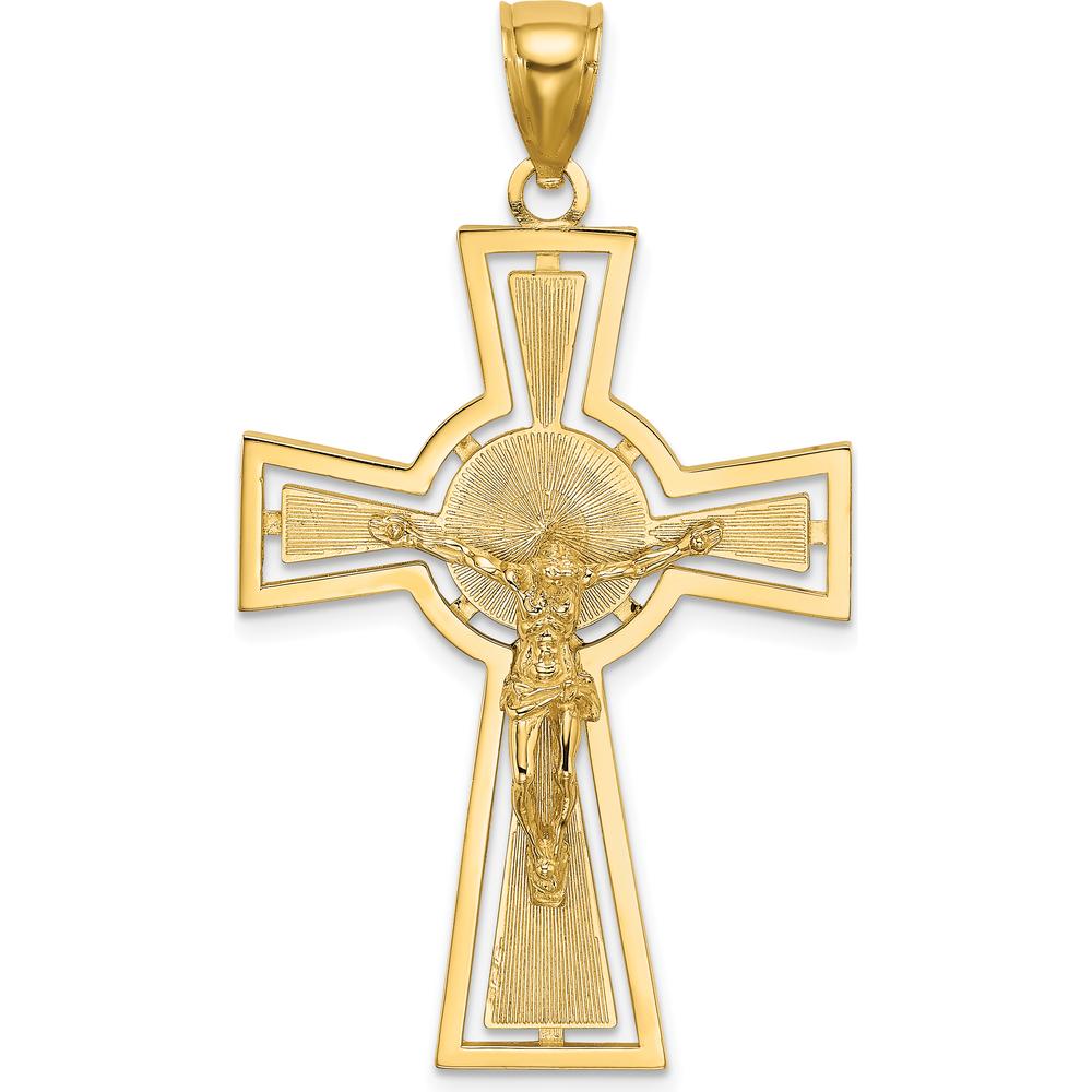14K Yellow Gold Cut-Out Crucifix Pendant with Center Circle Charm - 44.9mm Length by Oro Pregiato
