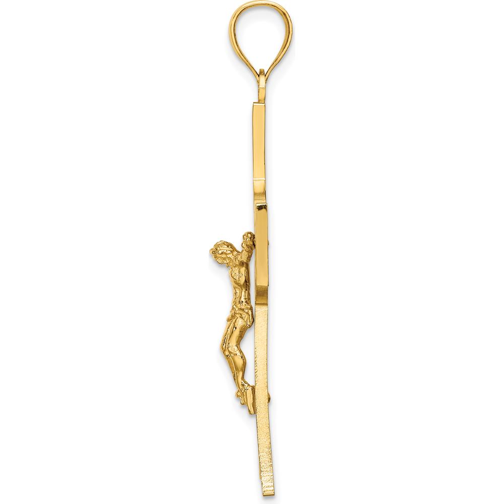 14K Yellow Gold Cut-Out Crucifix Pendant with Center Circle Charm - 44.9mm Length by Oro Pregiato