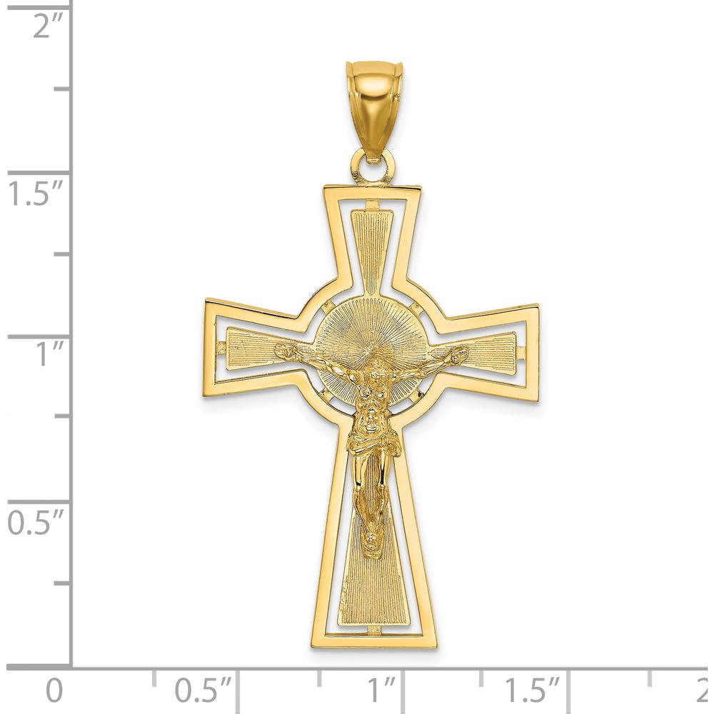 14K Yellow Gold Cut-Out Crucifix Pendant with Center Circle Charm - 44.9mm Length by Oro Pregiato