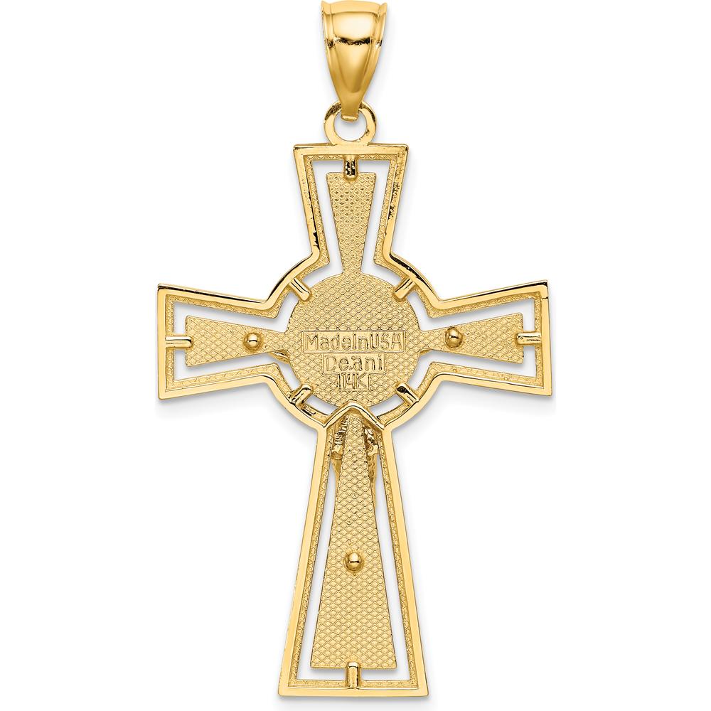 14K Yellow Gold Cut-Out Crucifix Pendant with Center Circle Charm - 44.9mm Length by Oro Pregiato
