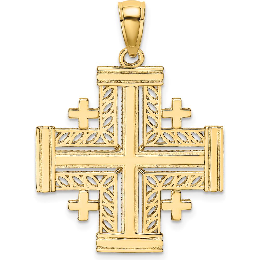 14K Yellow Gold Cut-Out Jerusalem Cross Pendant - 29.5mm Length by Oro Pregiato