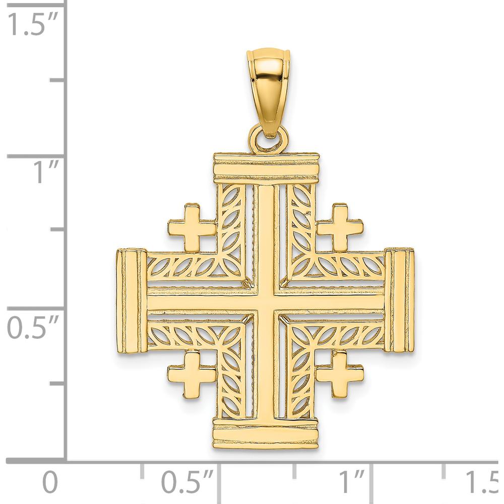 14K Yellow Gold Cut-Out Jerusalem Cross Pendant - 29.5mm Length by Oro Pregiato