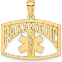 14K Yellow Gold Cut-Out PARAMEDIC Charm Pendant with Caduceus Symbol by Oro Pregiato