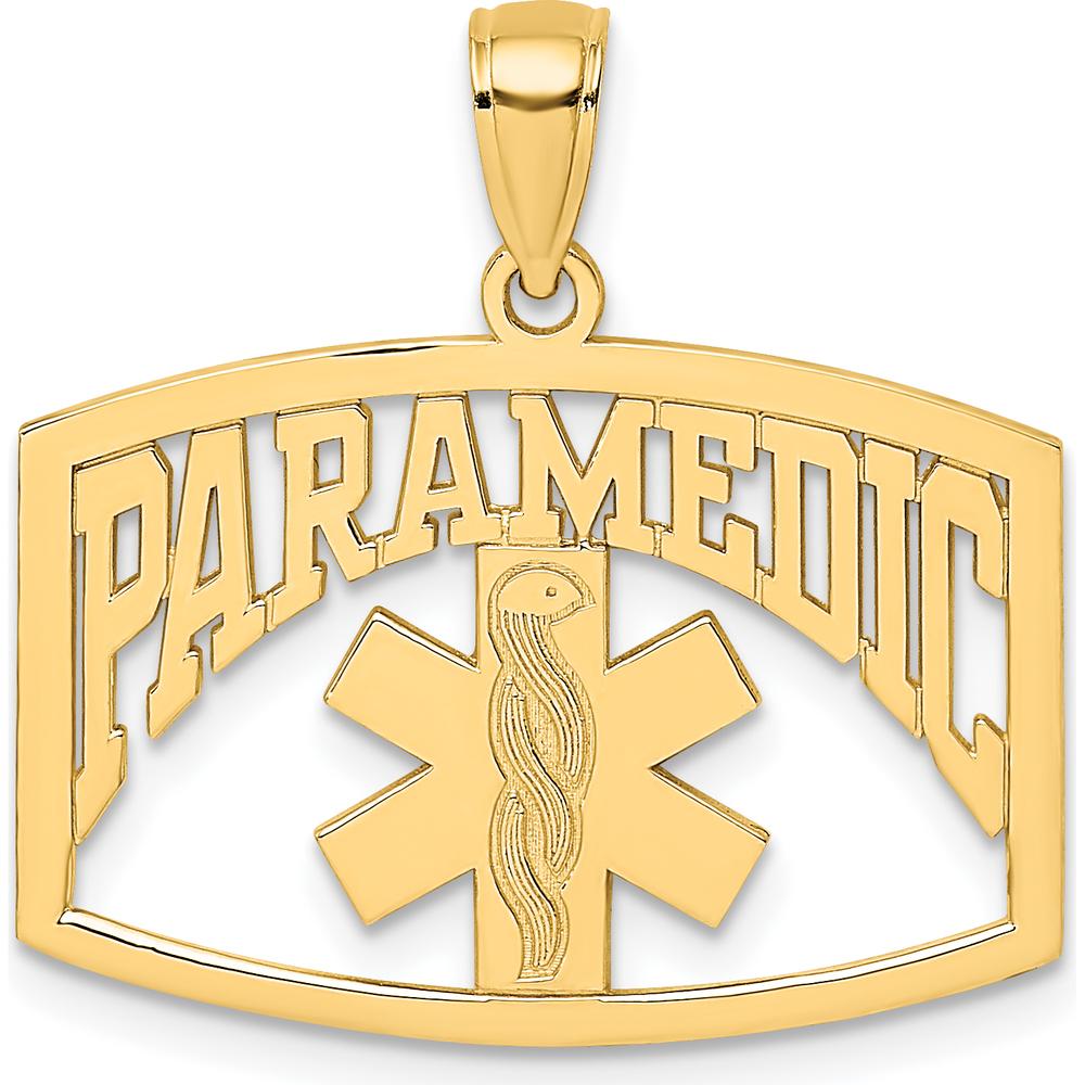 14K Yellow Gold Cut-Out PARAMEDIC Charm Pendant with Caduceus Symbol by Oro Pregiato