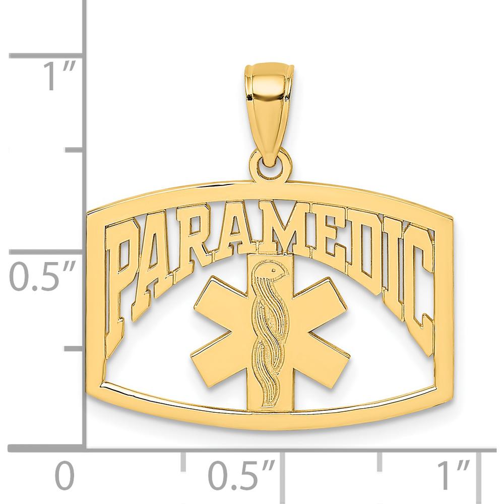 14K Yellow Gold Cut-Out PARAMEDIC Charm Pendant with Caduceus Symbol by Oro Pregiato
