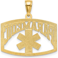 14K Yellow Gold Cut-Out PARAMEDIC Charm Pendant with Caduceus Symbol by Oro Pregiato