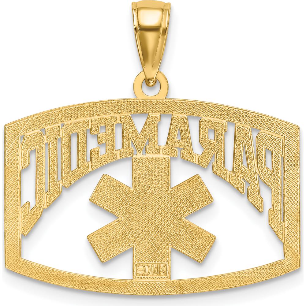 14K Yellow Gold Cut-Out PARAMEDIC Charm Pendant with Caduceus Symbol by Oro Pregiato
