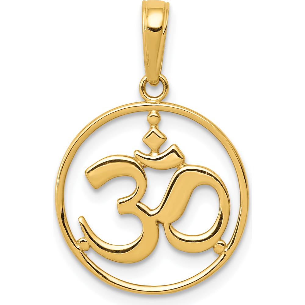 14K Yellow Gold Cut-out Round Frame Yoga Om Symbol Pendant by Oro Pregiato