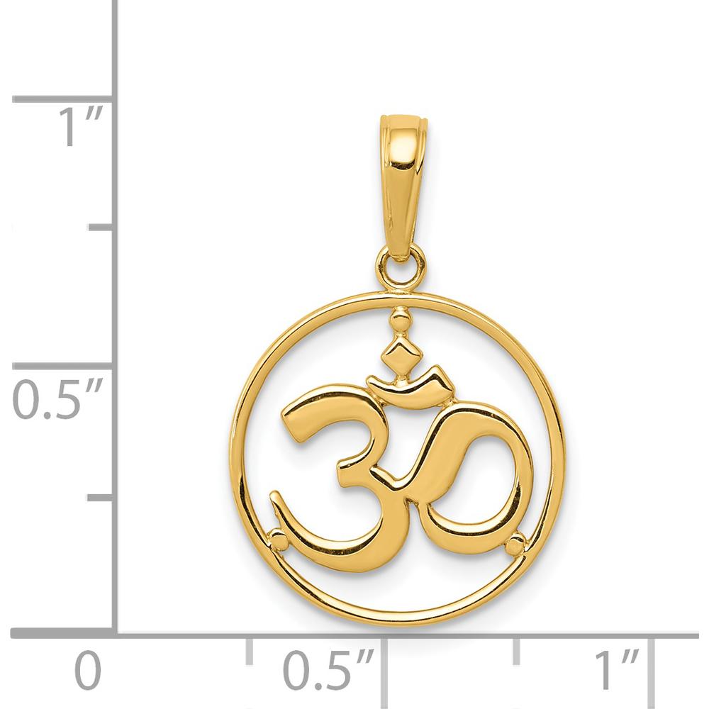 14K Yellow Gold Cut-out Round Frame Yoga Om Symbol Pendant by Oro Pregiato