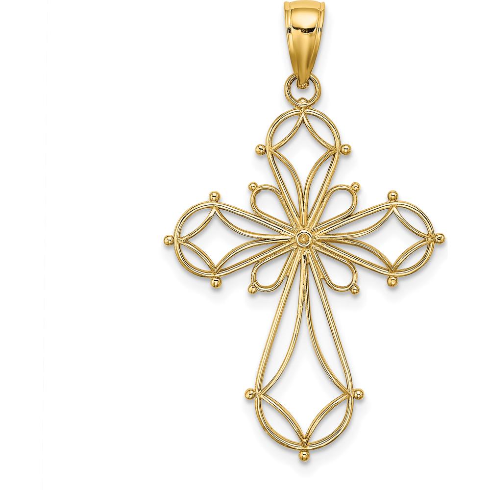 14K Yellow Gold Cut-Out Shapes Fancy Cross Pendant Charm - 29mm Length by Oro Pregiato