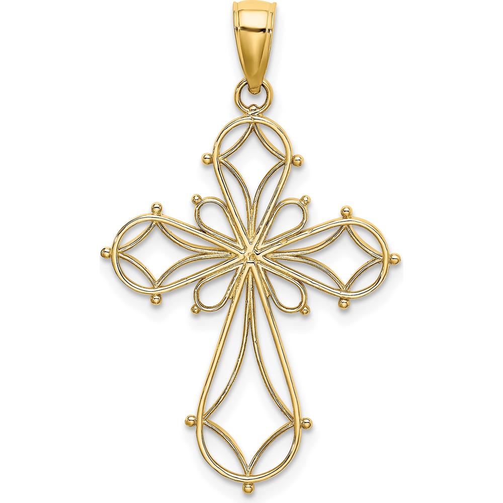 14K Yellow Gold Cut-Out Shapes Fancy Cross Pendant Charm - 29mm Length by Oro Pregiato