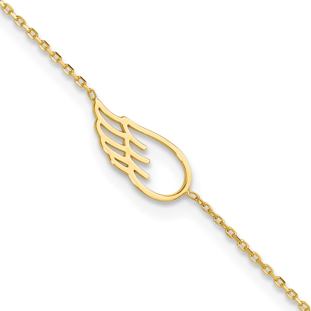 14K Yellow Gold Cut-out Wing Adjustable Anklet with Spring Ring Clasp - 11" Total Length