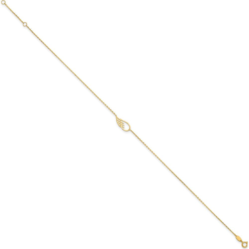 14K Yellow Gold Cut-out Wing Adjustable Anklet with Spring Ring Clasp - 11" Total Length