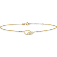 14K Yellow Gold Cut-out Wing Adjustable Anklet with Spring Ring Clasp - 11" Total Length