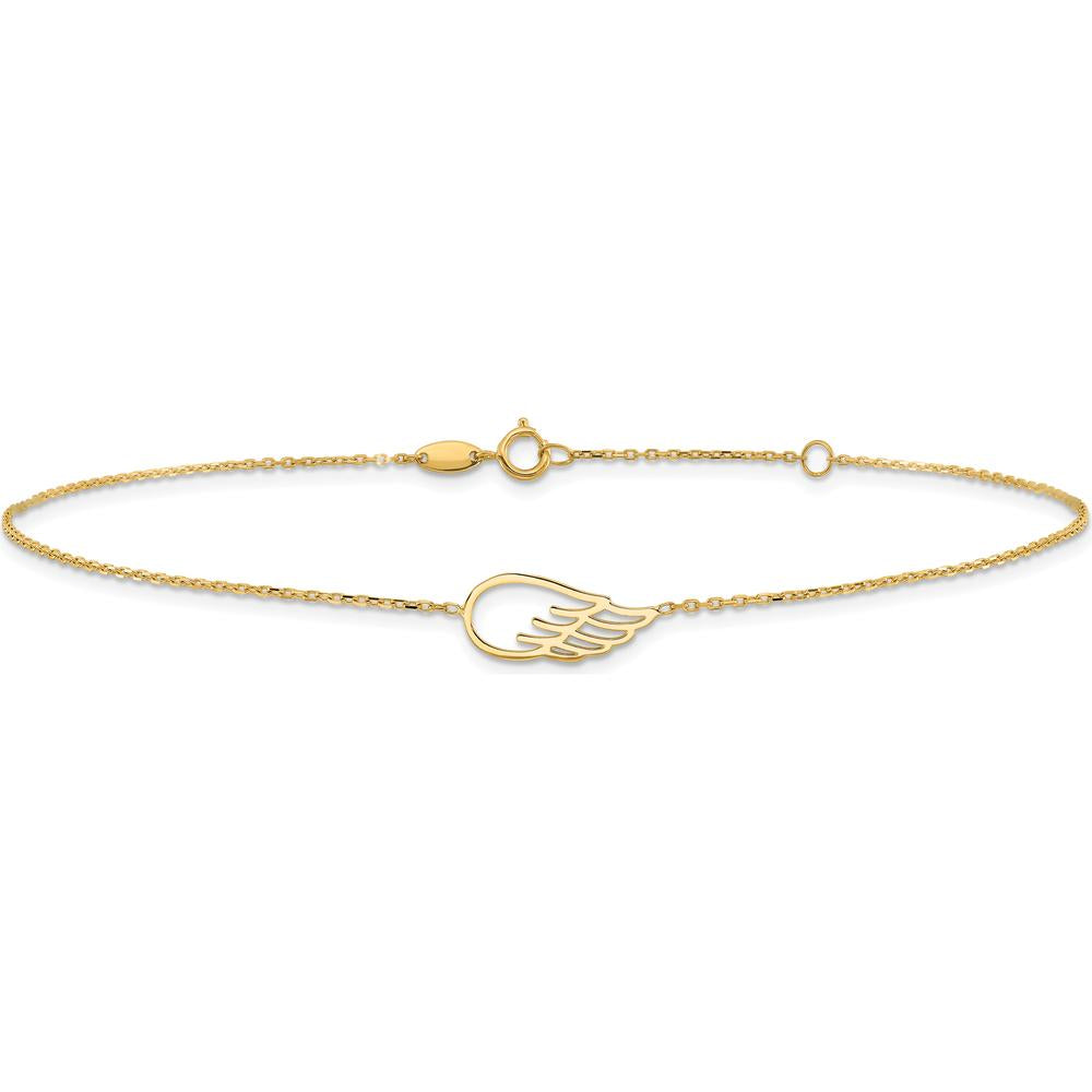14K Yellow Gold Cut-out Wing Adjustable Anklet with Spring Ring Clasp - 11" Total Length
