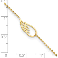 14K Yellow Gold Cut-out Wing Adjustable Anklet with Spring Ring Clasp - 11" Total Length
